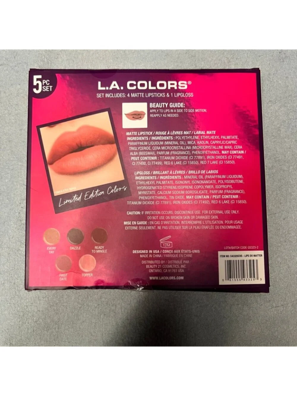 L.A. COLORS All is Bright Lips Do Matter 5 Piece Lip Gloss Gift Set New LA